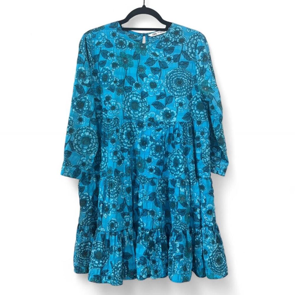 Zara Blue Floral Tiered Dress